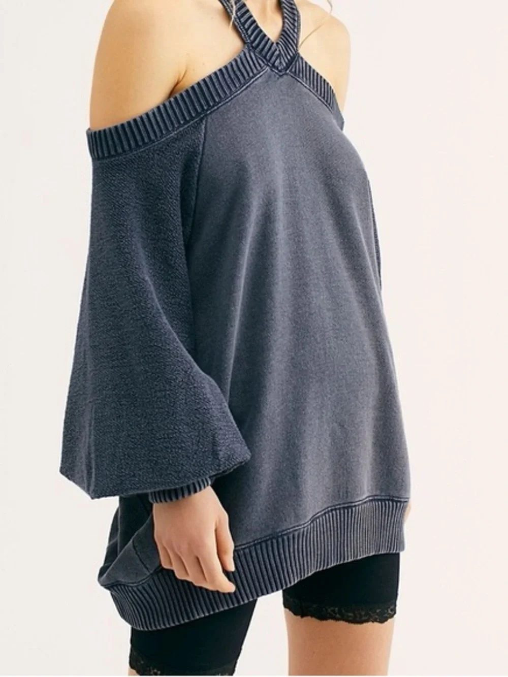 Free People Oversized Pullover These Shoulders Blue M/L